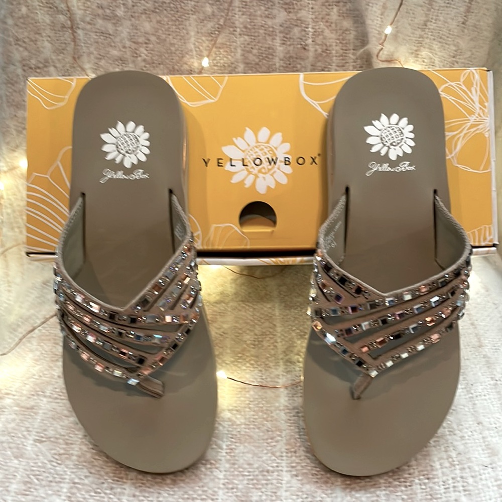 Yellow Box sz6.5 beaded sandals taupe Heram NEW WITHOUT BOX.